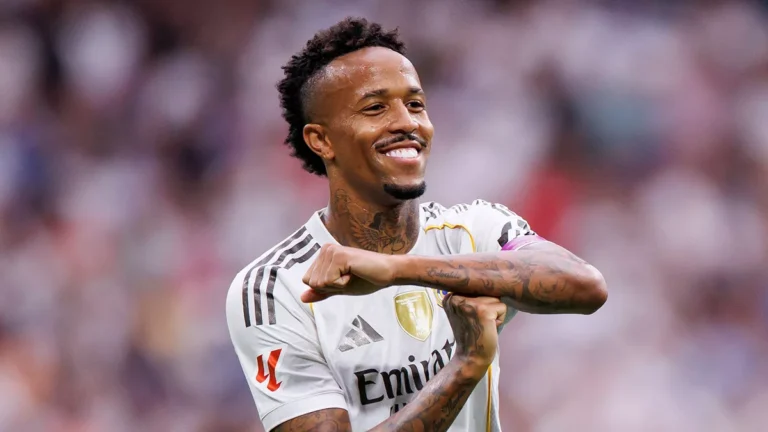 Eder Militao, celebrando un gol con el Real Madrid
