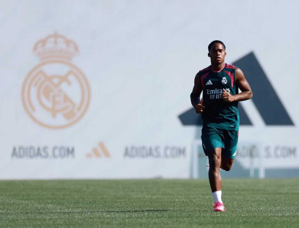 Endrick, durante un entrenamiento en Valdebebas