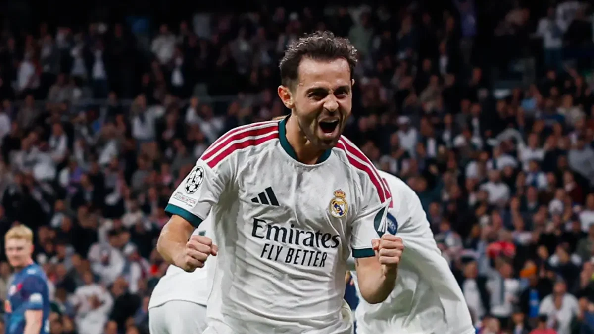 Bernardo Silva celebrando su primer gol con la camiseta del Real Madrid
